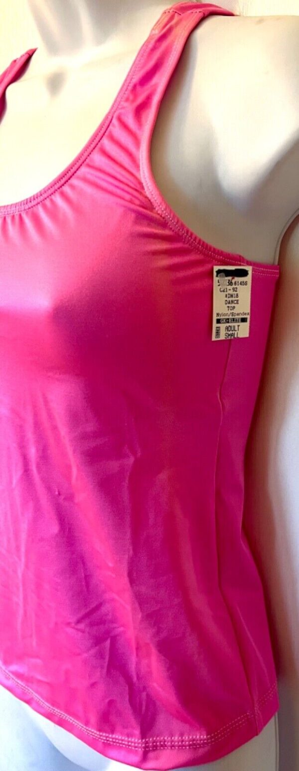 GK DANCE JAZZ CHEER ADULT SMALL PINK NYLON/SPANDEX RACERBACK TANK TOP Sz AS NWT! - Image 3