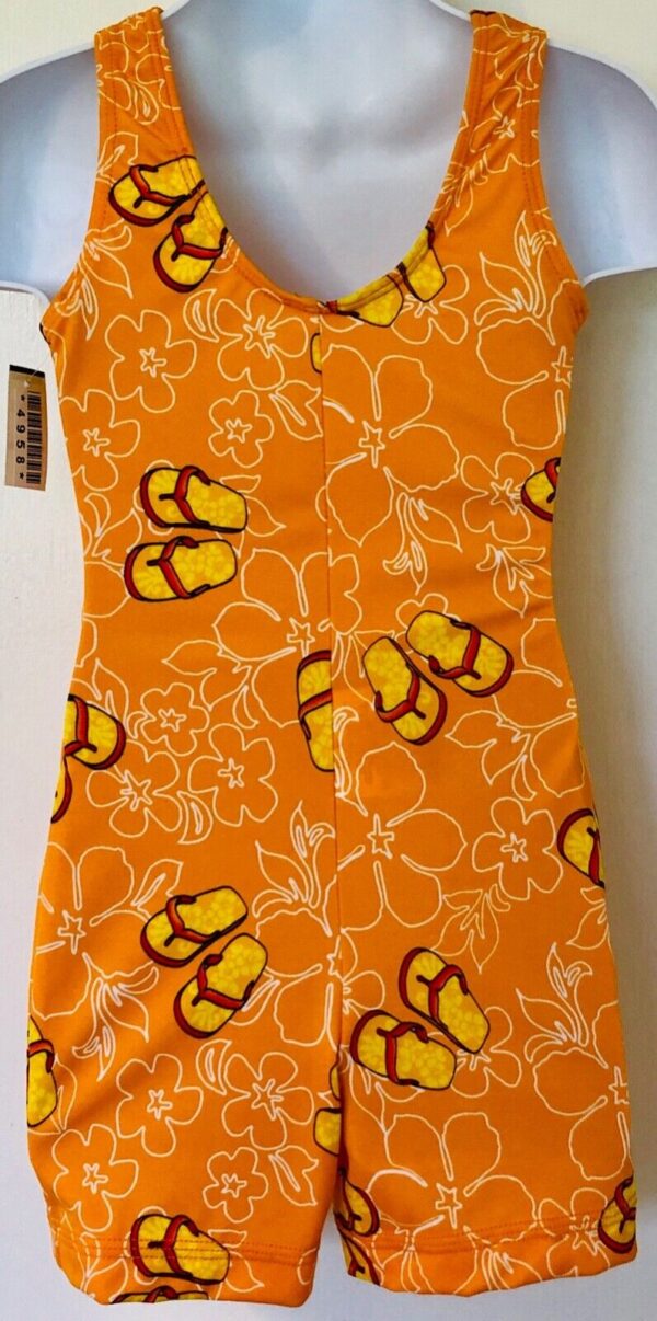 GK BIKETARD GIRLS SMALL ORANGE SANDAL FLORAL PRINT N/S GYMNASTICS DANCE TANK CS - Image 3