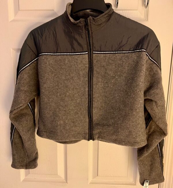 GK SKATE JACKET ADULT SMALL GRAY FLEECE CRINKLE NYLON CROPPED RIBBON TRIM SZ XL