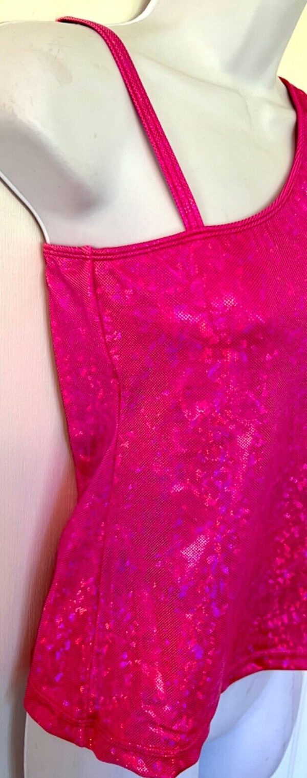 GK DANCE CHEER LADIES SMALL SPARKLE PINK FOIL ONE SHOULDER ASYM TOP Sz AS NWT - Image 3