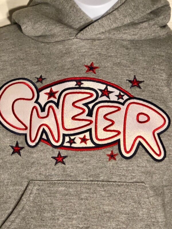 GK CHEER LOGO GIRLS SMALL HOODIE SWEATSHIRT PULLOVER GRAY METALLIC APPLIQUÃ‰ SZ S - Image 2