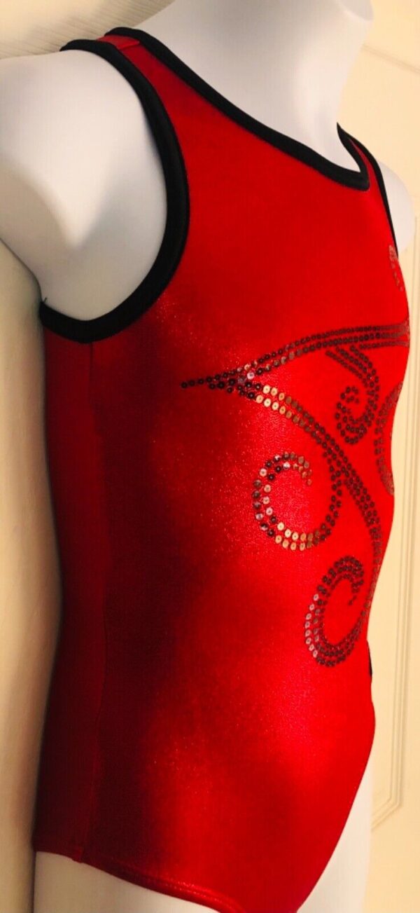 GK RED MYSTIQUE CHILD MEDIUM BLACK SEQUINZ GYMNASTIC TANK LEOTARD Sz CM NWT! - Image 3