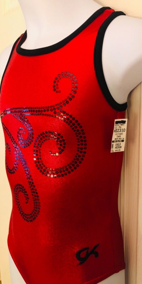 GK RED MYSTIQUE CHILD MEDIUM BLACK SEQUINZ GYMNASTIC TANK LEOTARD Sz CM NWT! - Image 4