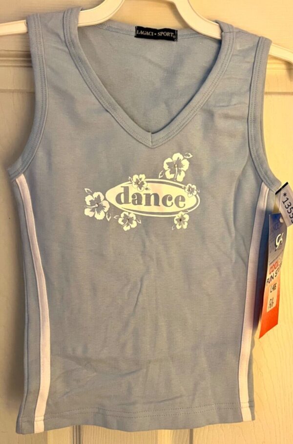 GK DANCE TANK TOP GIRLS LARGE BLUE SURFER SPORT COTTON FLORAL GRAPHICS JA Sz L - Image 3