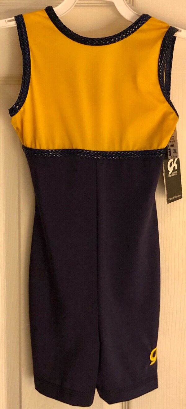 GK BIKETARD CHILD MEDIUM YELLOW NAVY NYLON/SPANDEX DANCE CHEER TANK CM NWT!