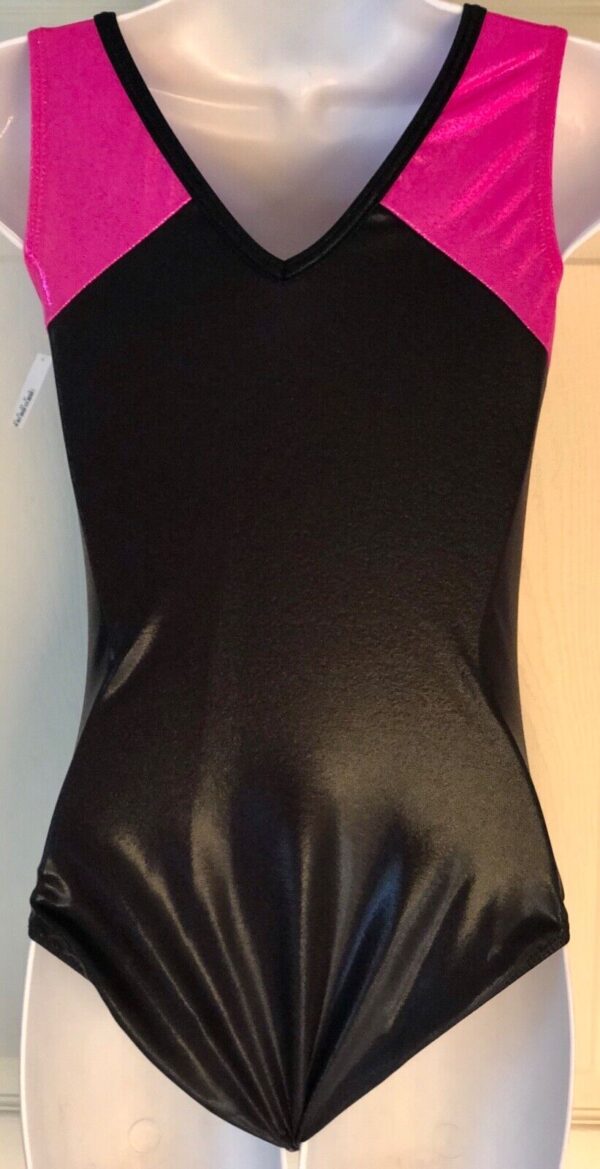 ADIDAS TANK ADULT MEDIUM GYMNASTICS GK LEOTARD BLACK PINK FOIL STAR AM NWT! - Image 2