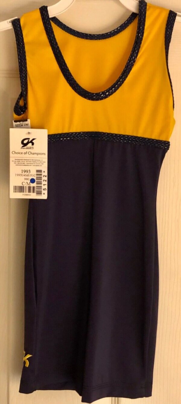 GK BIKETARD CHILD MEDIUM YELLOW NAVY NYLON/SPANDEX DANCE CHEER TANK CM NWT! - Image 2