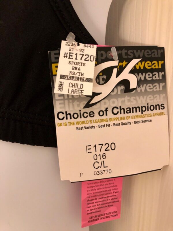 GK ELITE ATHLETIC SPORTS BRA CHILD LARGE BLACK NYLON/SPANDEX TECHMESH CL NWT! - Image 6