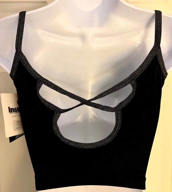 GK DANCE JAZZ ADULT SMALL BLACK VELVET X-BACK FOIL STRAPS CAMISOLE TOP Sz AS NWT - Image 5