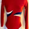 GK LgSLV LADIES SMALL RED GLITTER VELVET WHITE FOIL GYMNASTS DANCE LEOTARD Sz AS