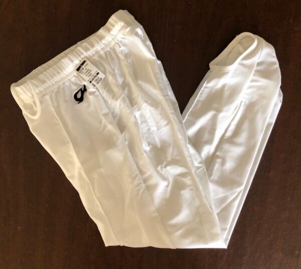 GK WHITE STIRRUPS BOYS MEDIUM COMPETITION NYLON/SPANDEX #1846 GYMNASTIC PANTS CM