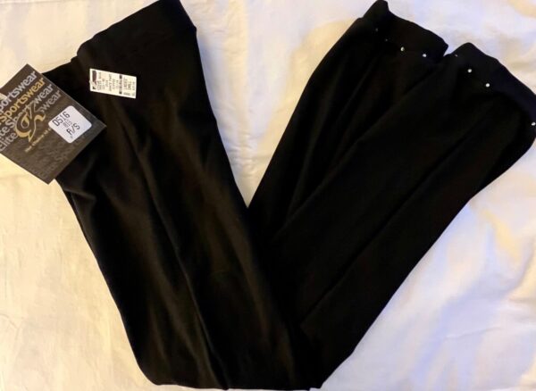 GK DANCE BLACK PANTS LADIES SMALL COTTON/SPANDEX CRYSTAL CUFFED PANTS CHEER SZ S - Image 5