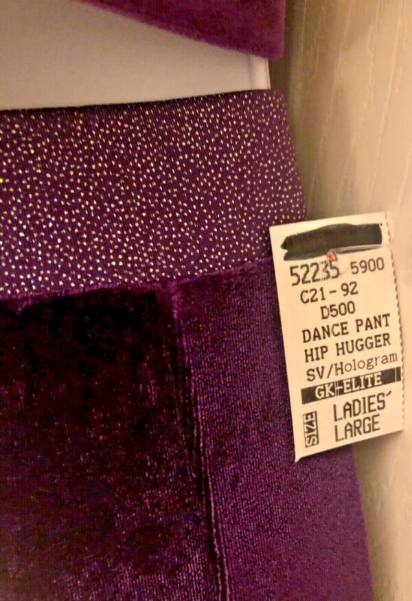 GK DANCE JAZZ LADIES LARGE PURPLE VELVET PURPLE TWILIGHT WAISTBAND PANTS Sz AL - Image 3