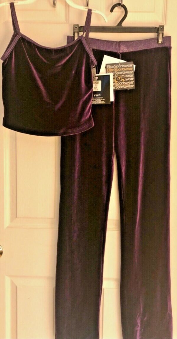 GK DANCE JAZZ LADIES LARGE PURPLE VELVET PURPLE TWILIGHT WAISTBAND PANTS Sz AL - Image 7