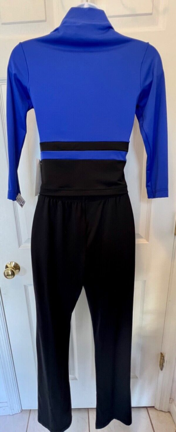 GK ICE SKATE LADIES SMALL 3/4 SLV NYLON/SPANDEX BLUE TOP BLACK PANT SET Sz S - Image 2