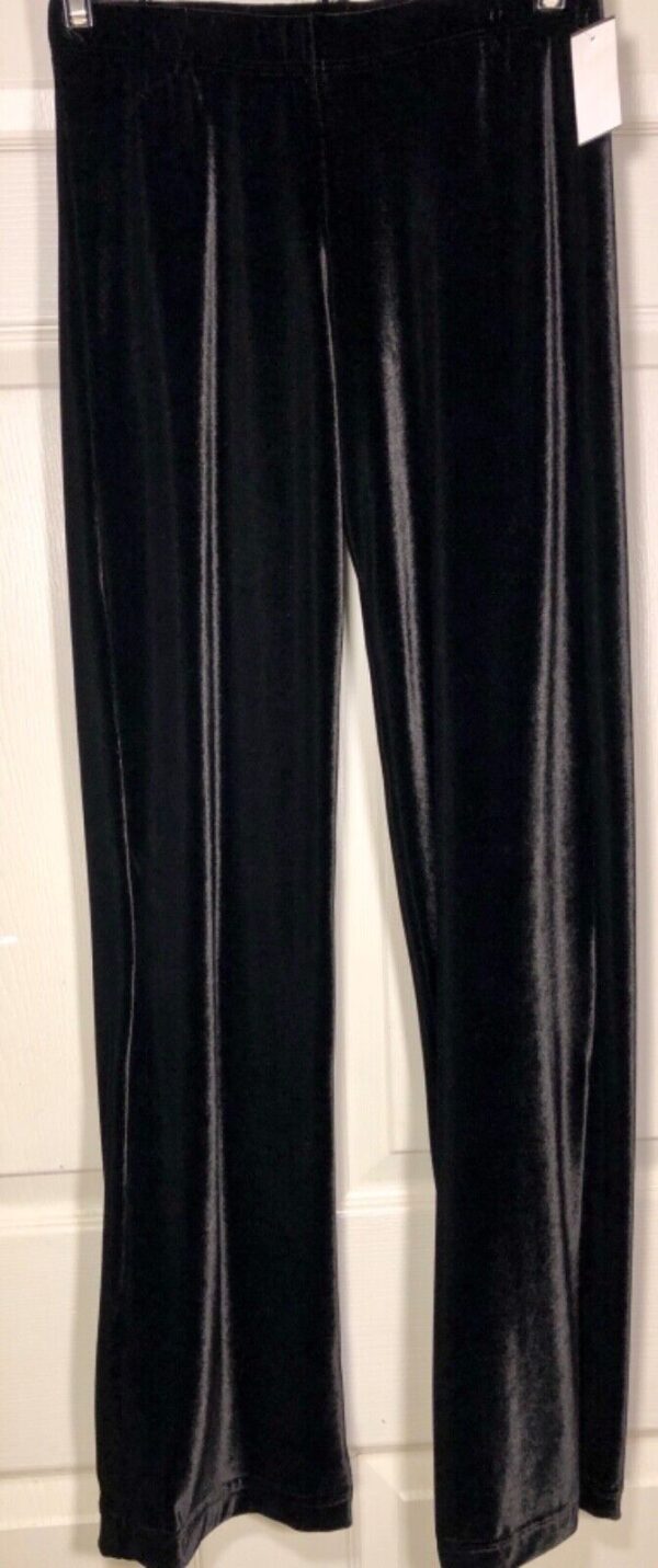 GK BLACK VELVET CHILD LARGE WARM-UP PANTS GYMNAST, SKATE, DANCE, FITNESS Sz CL - Image 2