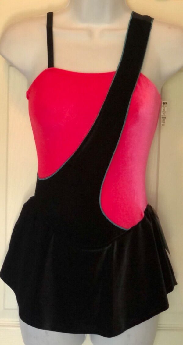 GK PINK & BLACK VELVET ADULT X-SMALL SWIRL BODY OVERLAY FIGURE SKATE DRESS AXS