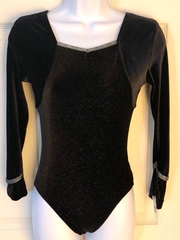 GK LONG SLEEVE LADIES SMALL BLACK VELVET GLITTER DANCE LEOTARD AS