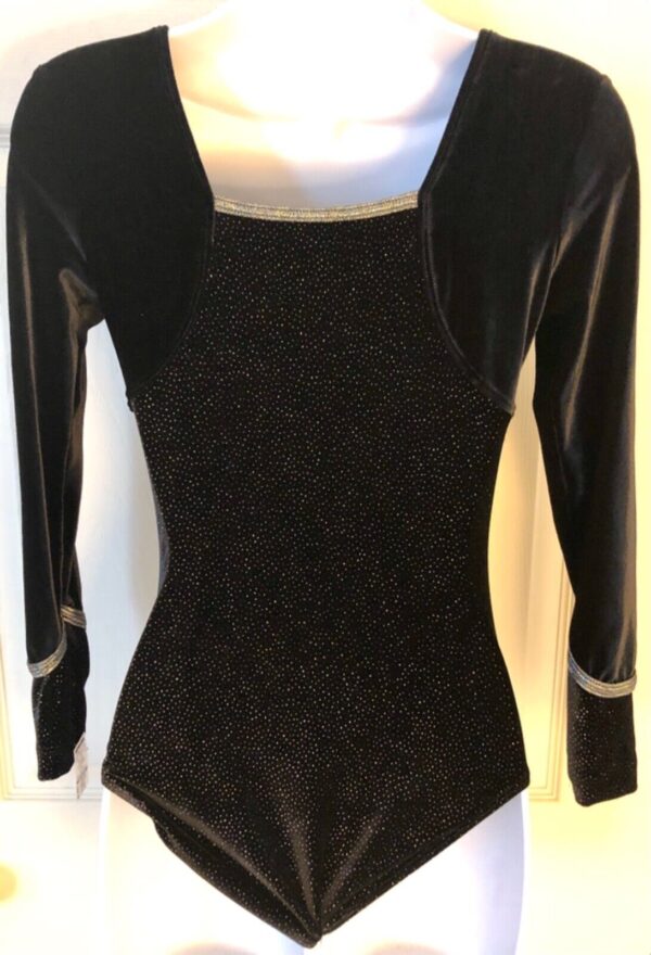 GK LONG SLEEVE LADIES SMALL BLACK VELVET GLITTER DANCE LEOTARD AS - Image 7