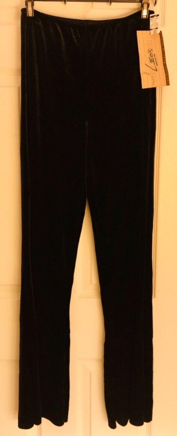 LEO'S DANCEWEAR JAZZ DANCE ADULT LARGE BLACK VELVET HIP HUGGER BOOT CUT PANTS AL