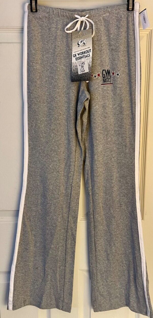 GK â€œGYMNASTICSâ€ GRAPHIC GIRLS LARGE GRAY HEATHER SOFT COTTON LOUNGE FLARE PANTS - Image 2