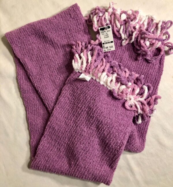 GIRLâ€™S KNIT BEANIE HAT & SCARF SET LILAC CHENILLE SPARKLE CHILD ONE SIZE - Image 5