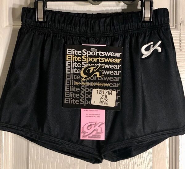 GK Elite BOYS SMALL COMPETITION SHORTS BLACK N/S GYMNASTIC RUNNING GYM Sz CS NWT