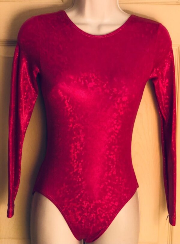 GK LONG SLEEVE LADIES BERRY CRYSTALS HOLOGRAM GYMNASTIC DANCE LEOTARD Sz AS NWT!