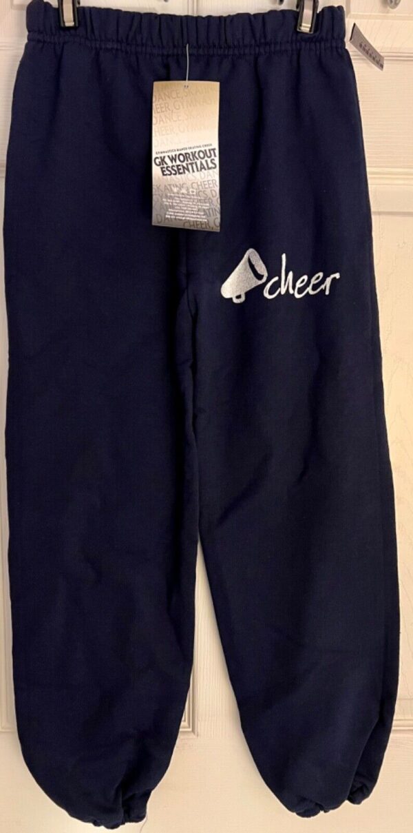 GK â€œCHEERâ€ GRAPHIC CHILD MEDIUM NAVY COTTON/POLY ATHLETIC LOUNGE SWEATPANTS Sz M