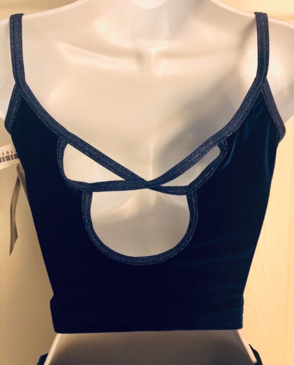 GK DANCE JAZZ TOP ADULT LARGE BLUE VELVET FOIL X-BACK FOIL STRAPS CAMISOLE Sz AL - Image 6