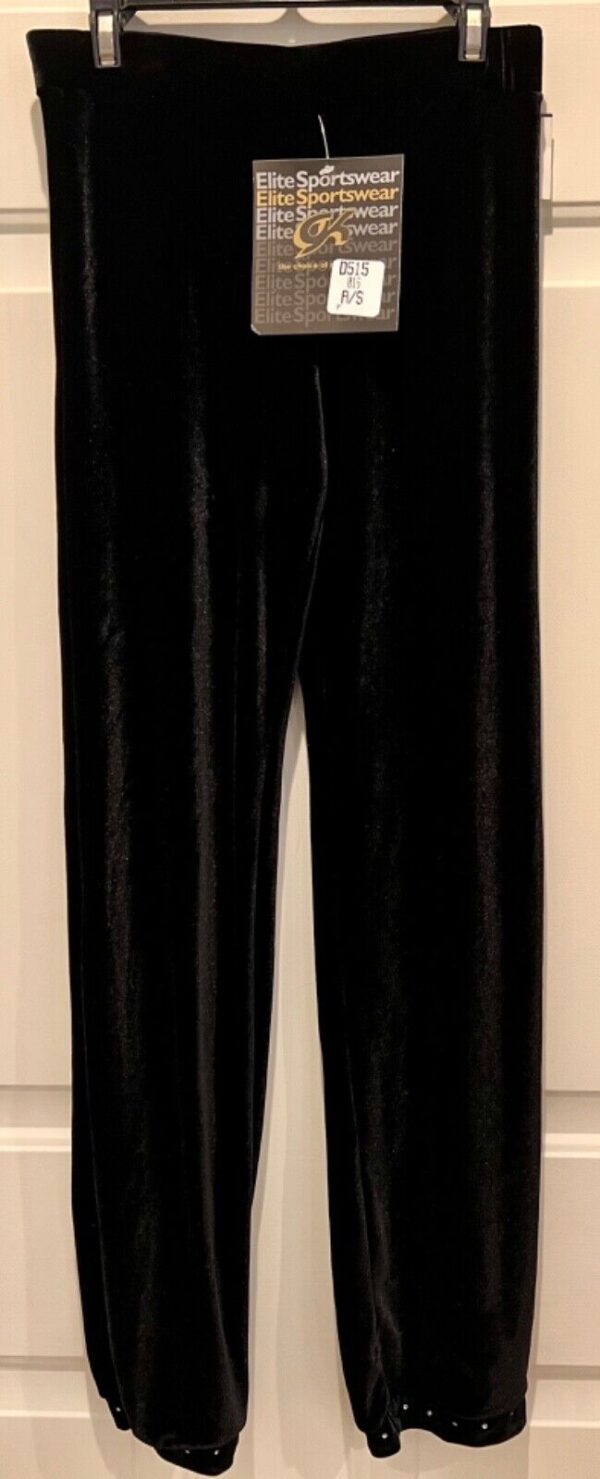 GK ELITE DANCE JAZZ LADIES SMALL BLACK VELVET JEWELED CUFFED JAZZ PANTS Sz AS - Image 2