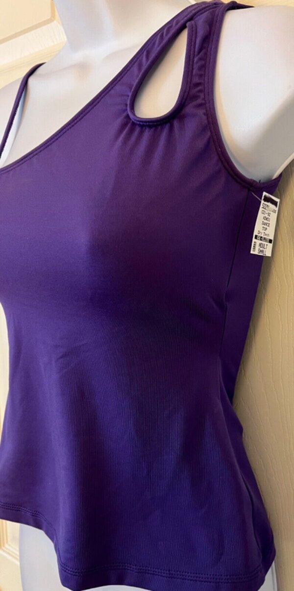 GK DANCE CHEER LADIES SMALL PURPLE COTTON/SPANDEX ONE SHOULDER ASYM TOP Sz AS - Image 3