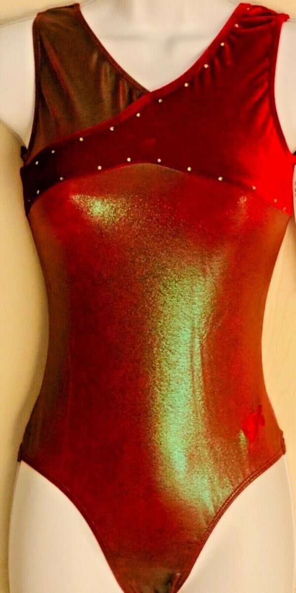 GK FESTIVE CINNAMINT FOIL ADULT SMALL RED VELVT JA GYMNAST DANCE TANK LEOTARD AS