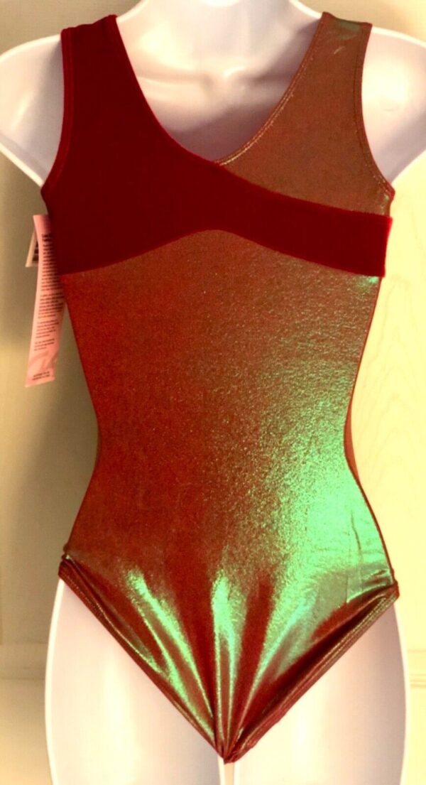 GK FESTIVE CINNAMINT FOIL ADULT SMALL RED VELVT JA GYMNAST DANCE TANK LEOTARD AS - Image 4