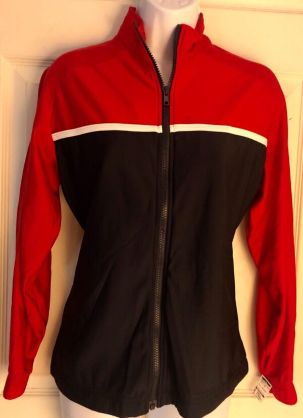 GK WOMENS X-SMALL BRUSH TRICOT RED/NAVY GYMNAST CHEER WARM UP JACKET SIZE SZ XS