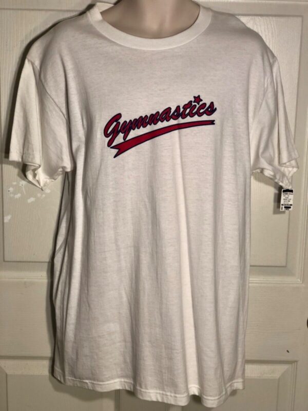 DURABLE GK SSLV T-SHIRT MENS LARGE WHITE COTTON GYMNASTIC RED GRAPHICS AL NWT