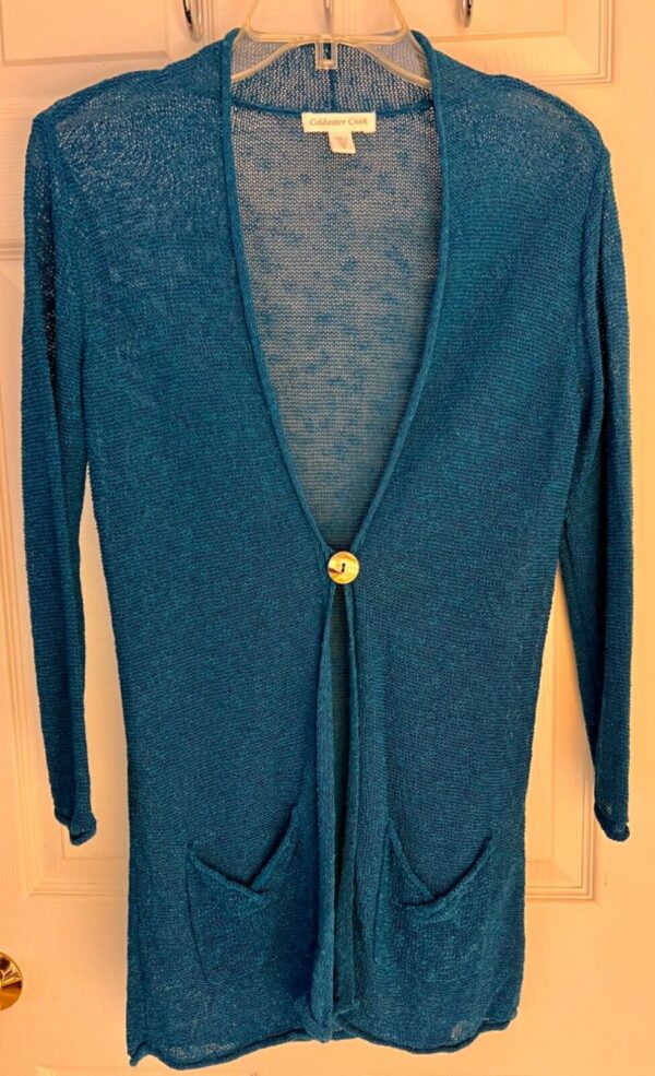 COLDWATER CREEK LONG CARDIGAN BLUE-GREEN SLUB KNIT LADIES SMALL Sz 6 EUC! - Image 5