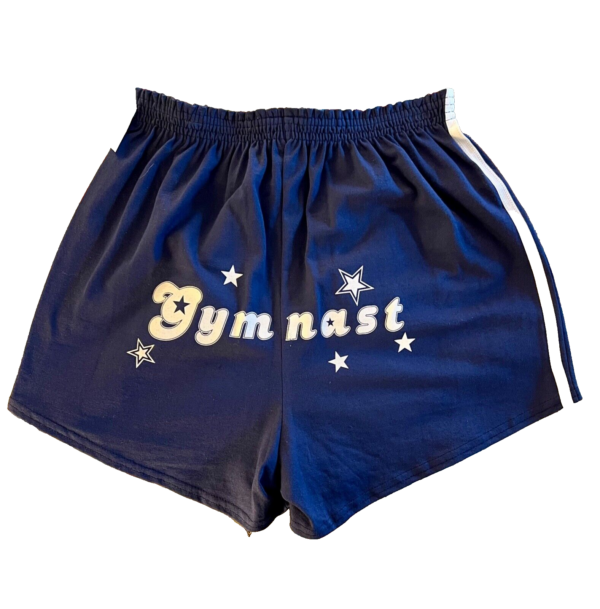 GK "GYMNASTS" PRINT ADULT LARGE NAVY COTTON/POLY BOXER SHORTS WHITE STRIPES Sz L