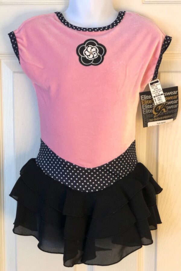 GK ICE SKATE GIRLS SMALL CAP SLV PINK VELVT POLKA DOT PRINT RUFFLE DRESS Sz CS