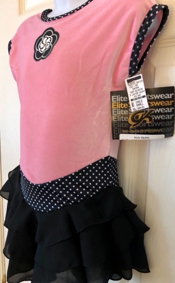 GK ICE SKATE GIRLS SMALL CAP SLV PINK VELVT POLKA DOT PRINT RUFFLE DRESS Sz CS - Image 5