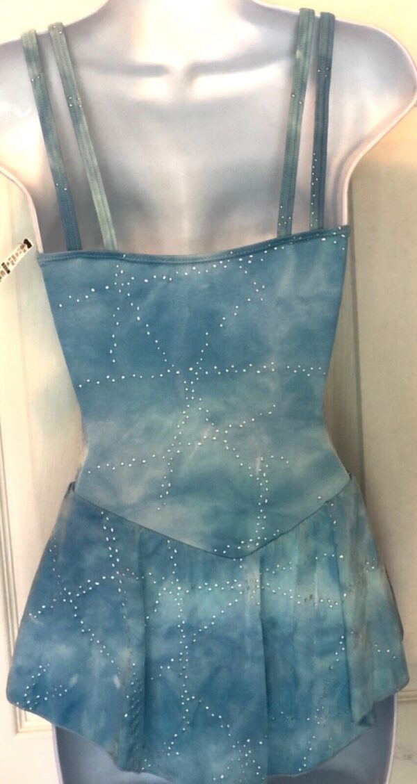 GK METALLIC BLUE CLOUDS ADULT X-SMALL TIE-DYE CAMISOLE FIGURE SKATE DRESS AXS - Image 3