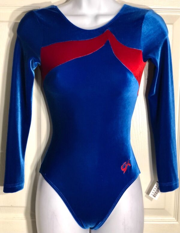 GK LgSLV ADULT X-SMALL ROYAL RED VELVET GYMNASTICS DANCE LEOTARD Sz AXS NWT!