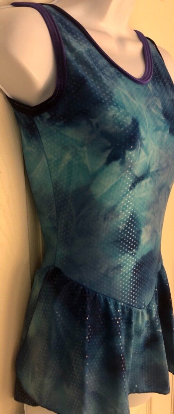 GK TIE DYE DOT FOIL LADIES SMALL V-BACK VELVET TRIM TANK FIGURE SKATE DRESS AS - Image 3