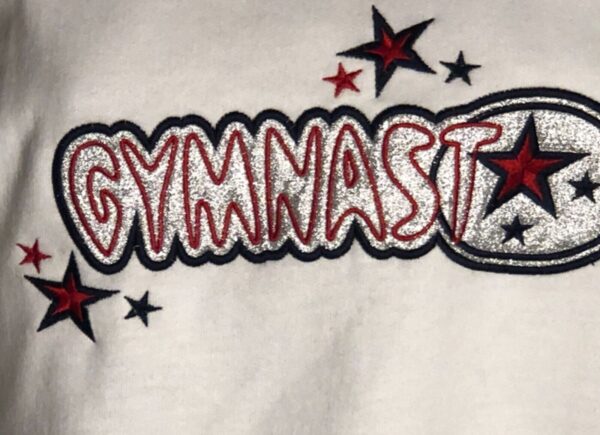 GK SWEATSHIRT ADULT SMALL GYMNAST METALLIC APPLIQUÃ‰ WHITE PULLOVER Sz AS NWT! - Image 2