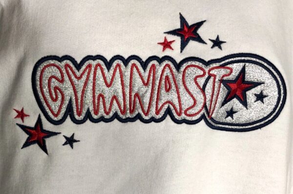 GK SWEATSHIRT ADULT SMALL GYMNAST METALLIC APPLIQUÃ‰ WHITE PULLOVER Sz AS NWT! - Image 3