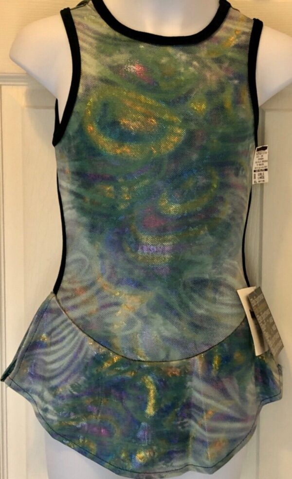 GK TIE-DYE HOLOGRAM ICE FIGURE SKATE GIRLS LARGE TRICOT SLVLS DRESS Sz CL NWT!