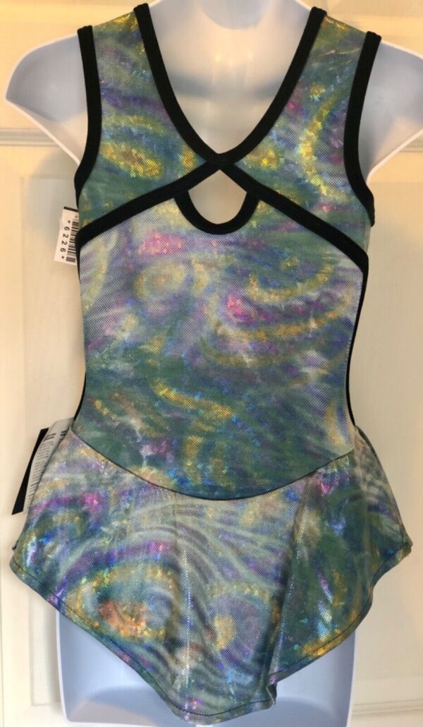 GK TIE-DYE HOLOGRAM ICE FIGURE SKATE GIRLS LARGE TRICOT SLVLS DRESS Sz CL NWT! - Image 3