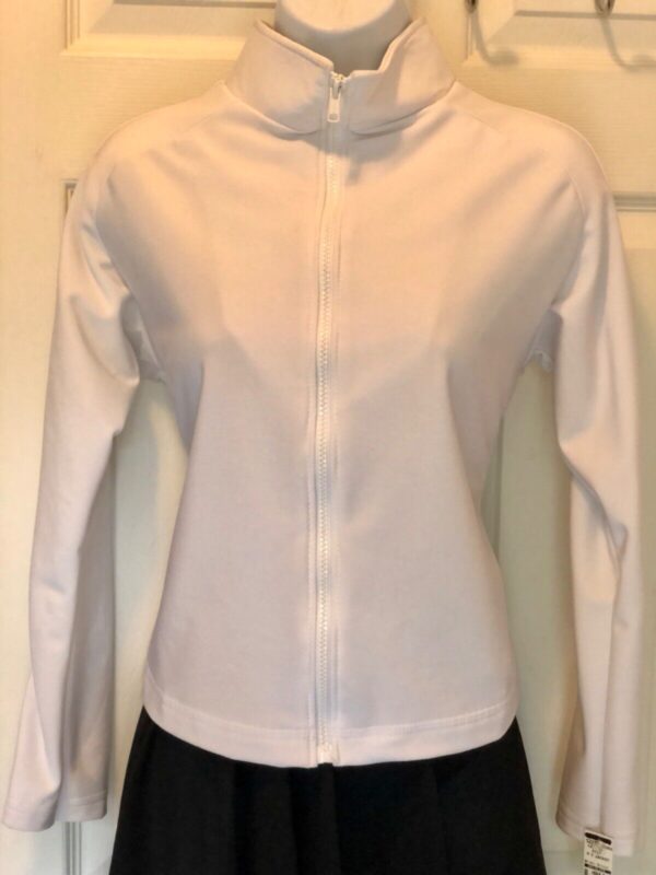 GK WHITE LgS ZIP UP ADULT X-SMALL BRUSH TRICOT WARM UP ICE SKATE JACKET Sz AXS - Image 2