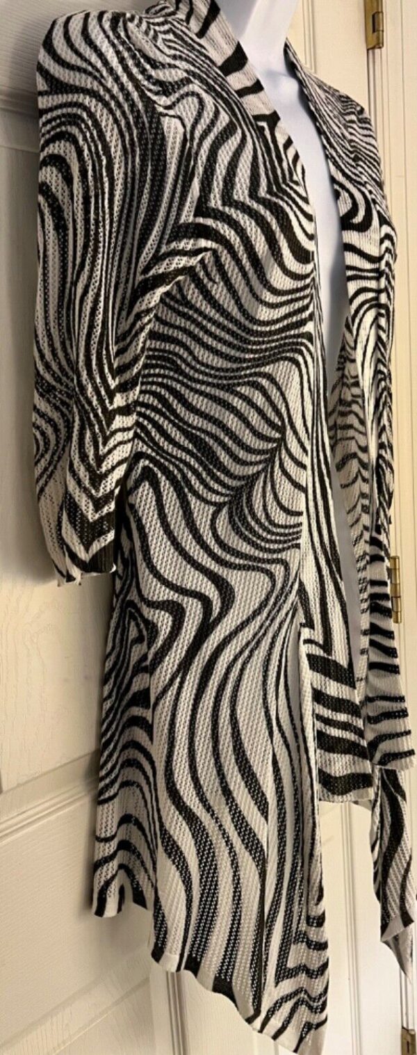 PECK & PECK WATERFALL OPEN CARDIGAN LADIES SMALL OLIVE WHITE WAVY PRINT Sz S EUC - Image 2