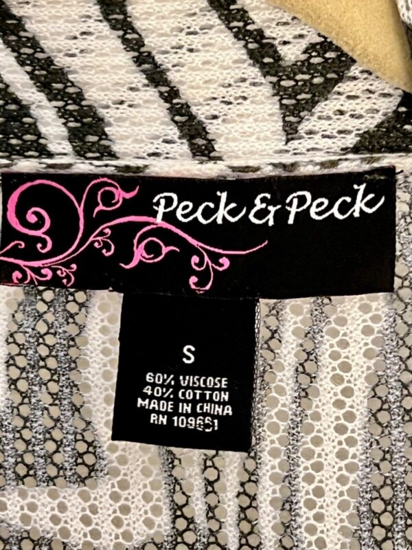 PECK & PECK WATERFALL OPEN CARDIGAN LADIES SMALL OLIVE WHITE WAVY PRINT Sz S EUC - Image 5